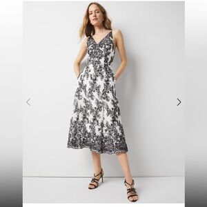 White House black market ecru contrast lace midi dress size 10 holiday cocktail